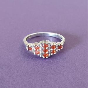 Vintage Sterling Silver 925 Ring Orange Rhinestones